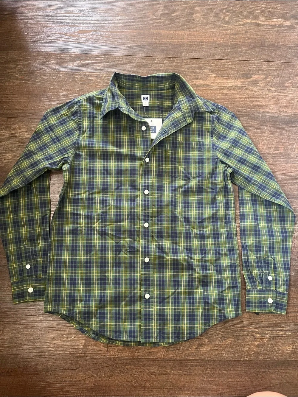 Janie and Jack Green and Navy Plaid Button-Down Shirt